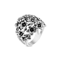 Large Wide Domed Flower Cluster - Steel Ring w/Black Plating Large Wide Domed Flower Cluster - Steel Ring w/Black Plating